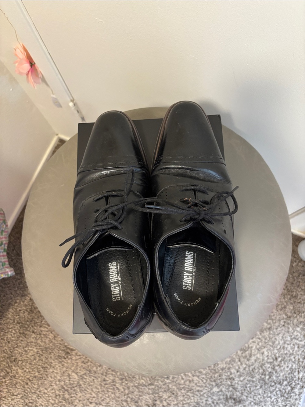 Stacy Adams Black Leather Cap-Toe Oxford Dress Shoes